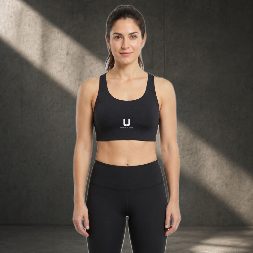 Women's Active Bra Top, view 1, Metallic silver logo